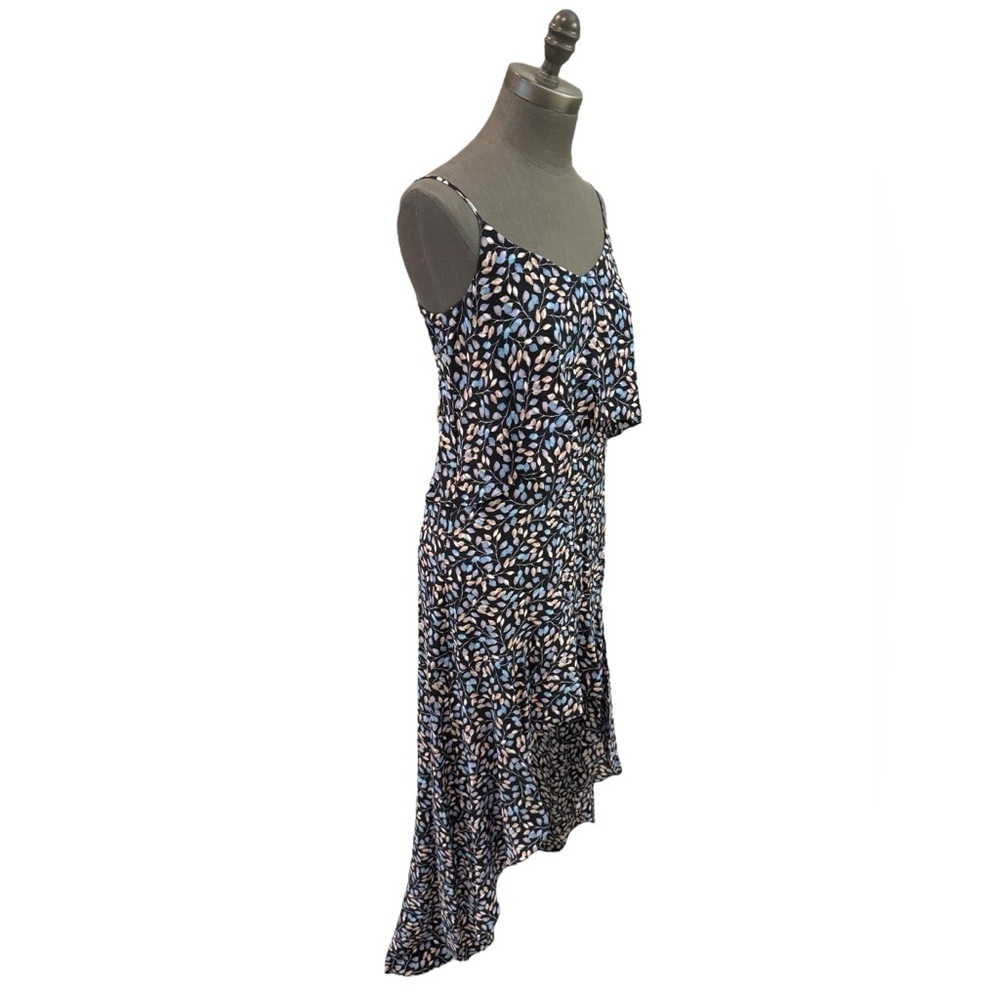 Intermix Layla Ruffled High Low Dress Navy Leaf Print Silk Small - Picture 4 of 12
